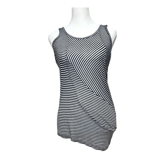 Theory Black and White Striped Asymmetrical Tank Top 100% Tencel Size P - Picture 1 of 7